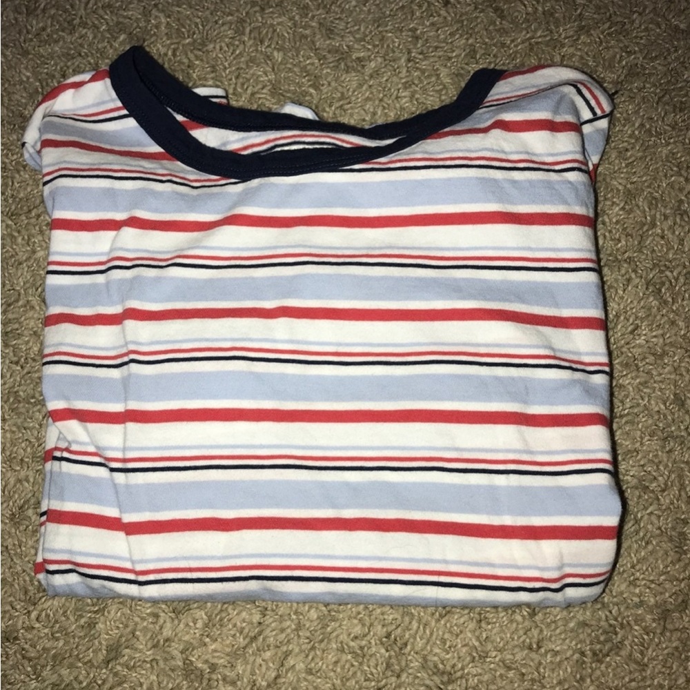 American Eagle Blue and Red Striped Tee Shirt Size Medium (M)